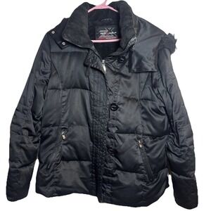 ZeroXposur Women's XL Black Down Puffer Jacket Faux Fur Hood Winter Coat